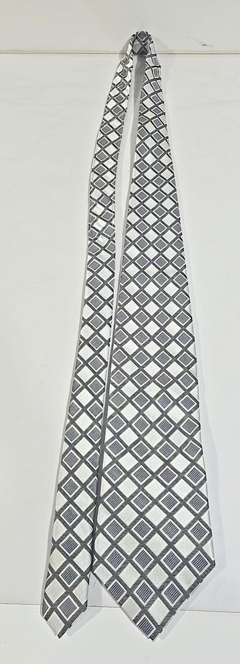 Pronto Uomo X-Long 100% Silk Black Silver Geometric Men's Tie